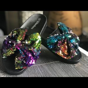 Sequin Bow Slides